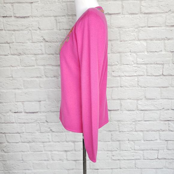 Ralph Lauren Black Label Embroidered Pink V-Neck Cashmere Sweater Size M - Picture 7 of 14